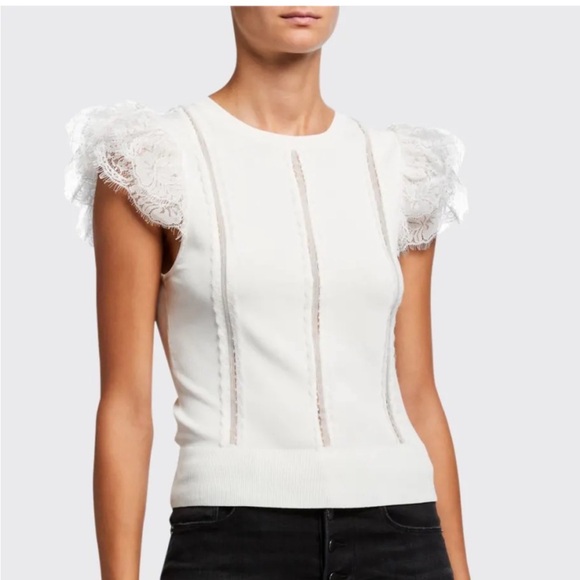 Alice + Olivia Tops - Alice+Olivia beautiful white T-shirt blouse with lace